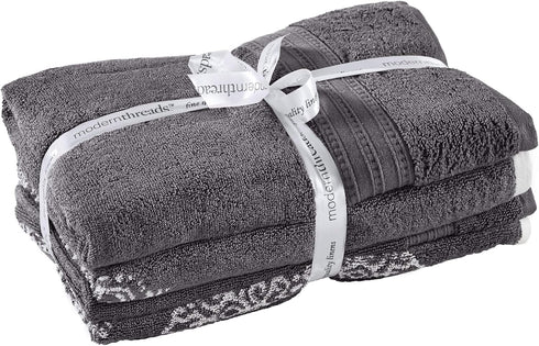 6 Set Modern Threads Piece Reversible Yarn Dyed Jacquard Towel Artesia Damask Platinum