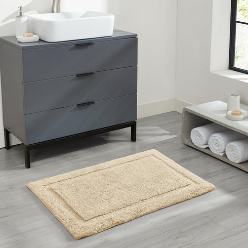 Jean Pierre New York Lydia Border 100% Cotton Bath Mat - Non-Slip Rug - Ivory - 20"x32"