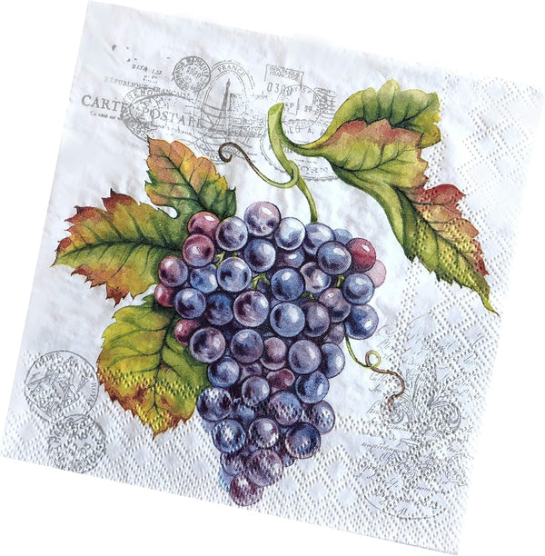20-ct 13x13 Purple Grape Napkins, Decorative Paper Napkins for Dessert, Birthday, Wedding, Anniversary