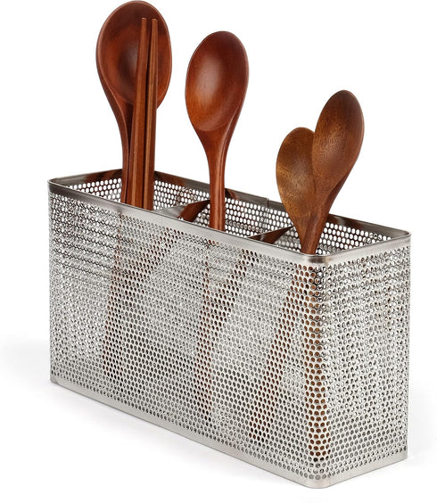 Kitchen Utensil Chopsticks Perforated Holder with Hooks, 304 Stainless Steel Storage Organizer, Dishwasher Safe