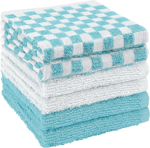 6 Pack 100% 12x12 inch Set (Pack 6) DecorRack Cotton Checkered Washcloths, Soft Cotton Face Towels, Absorbent