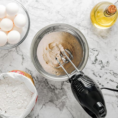 OVENTE 5-Speed Electric Hand Mixer, Stainless Steel Mixing Whisk, Portable & Lightweight 150W Motor, Black HM151B