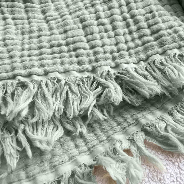KyraHome 100% Organic Cotton 50"x60" Muslin Blanket for Adults, Couch, Pre-Washed Plant Dyed (Sage Green)