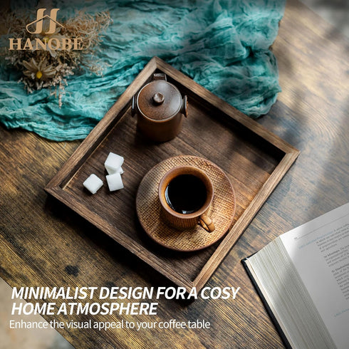Counter 10inch Hanobe Serving Tray Decor for Table: Small Wood Decorative Trays for Ottoman Coffee Tables - Farmhouse
