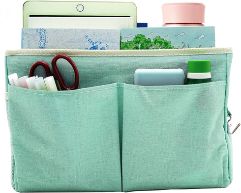 Green Bedside Caddy, Multi-Function Hanging Storage Basket for Bunk and Hospital Beds, Holds Glasses, Books, Mobile