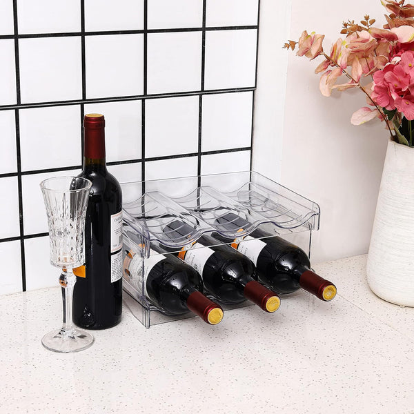 IEEK Plastic Stackable Bottle Storage Holder Rack, Free-Standing Organizer for Kitchen Cabinet, 2 Pack