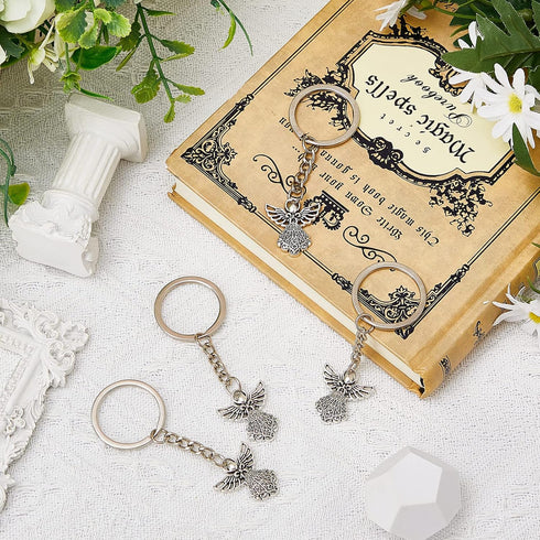 Taiyin 100 Pcs Guardian Angel Keychain - Silver Angel Charm Key Ring Pendant for Women Girls Funeral Party Gifts