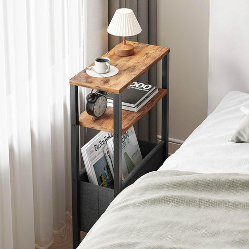 3 LET503R Narrow Side Table, Slim End Table with Magazine Rack, Bedside Table for Small Spaces, Tier Sofa Couch Table