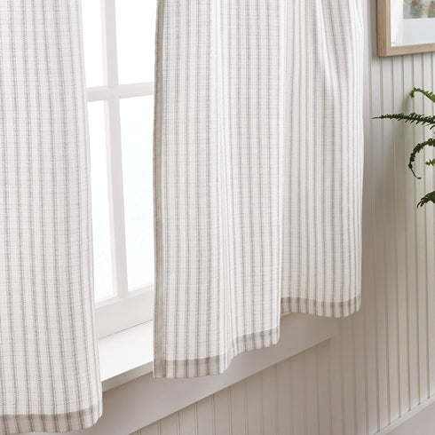 Martha Stewart Ticking Stripe 3-Piece Window Curtain Set - Valance and Tiers, White Grey