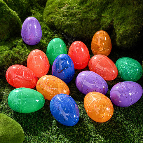72 3.15" JOYIN Pcs Plastic Iridescent Printed Bright Easter Eggs Tall for Easter Hunt, Basket Stuffers Fillers