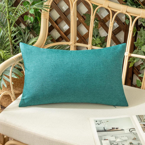 Woaboy Set of 2 Outdoor Waterproof Throw Pillow Covers Decorative Farmhouse Pillowcase Solid Cushion Cases for Bed Sofa Couch Car Living Room Turquoise 12x20 inch by Woaboy