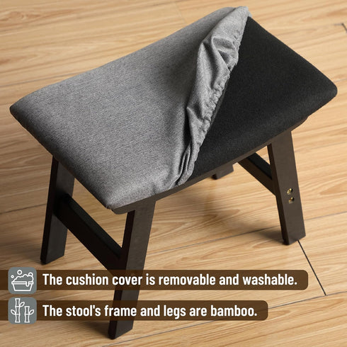 Stylish Bamboo Footrest Ottoman with Gray Cushion and Black Legs - Small Size