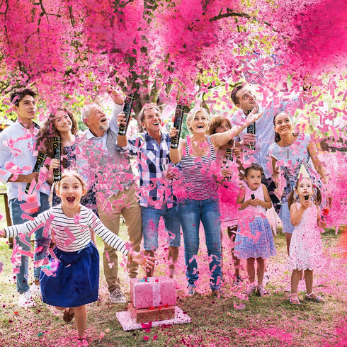 2 Gender Reveal Confetti Powder Cannon - Biodegradable Blue & Pink Poppers for Baby Shower Party Decorations - He