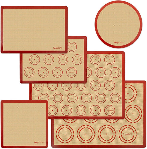 Silicone Baking Mat Set of 6, Non-Stick Food Grade Reusable Baking Mats, Round & Square Cake Mat, Easy Clean