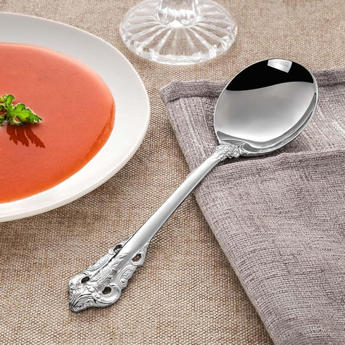 KEAWELL Gorgeous Round Soup Spoon, Set of 4, 18/10 Stainless Steel, Luxury Bouillon Spoon, Dishwasher Safe, Fine Mirror Polished (Silver)