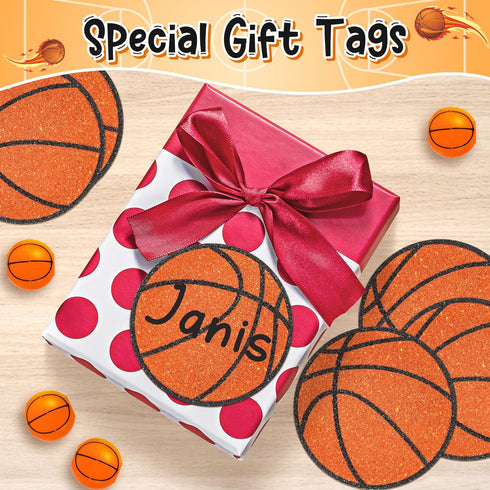 Glitter Basketball Cutouts - 100 Pcs DIY Paper Shapes for Sports Theme Party Decorations, Baby Shower, and Classroom