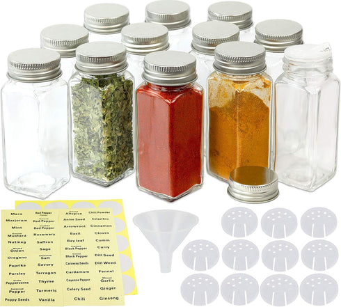 Simple Houseware Spice Jars 4 Ounce Square Glass Bottles with Shaker Lids,