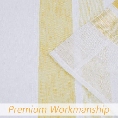 Central Park Yellow and White Kitchen Window Curtain Valance, Stripe Sheer Boucle Linen, 54" W x 15" L