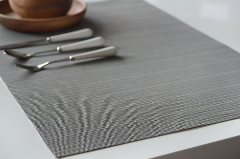 Set of 4 Gray Linnea Rib Vinyl Placemat, Wipes Clean, Rectangle 13" x 19"