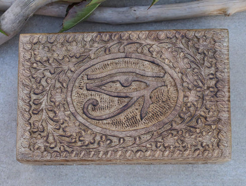 Egyptian Eye of Horus Hand Carved Jewelry Trinket Keepsake Box (Large)