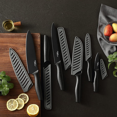 Marco Almond Kitchen Knife Set, KYA38 12-Piece Stainless Steel Cooking Knives Set with Covers