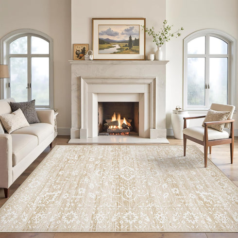 Soalmost 5x7 Area Rugs for Living Room, Washable Vintage Floral Non-Slip Low