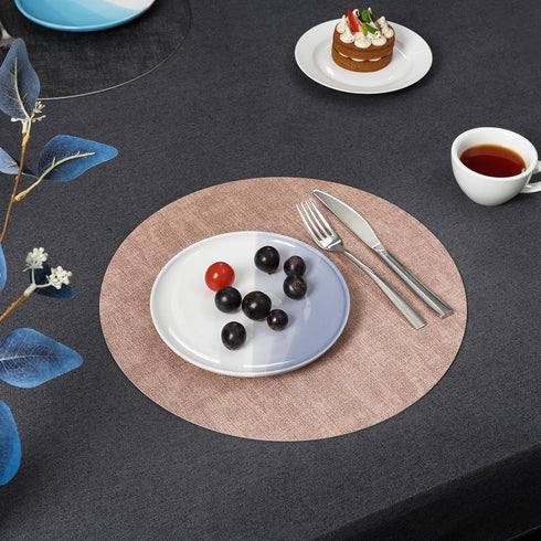 Set 4 Set 4) Myir JUN Round Placemats, Dual Sided Faux Leather Place Mats of Indoor/Outdoor Non-Slip Washable Table