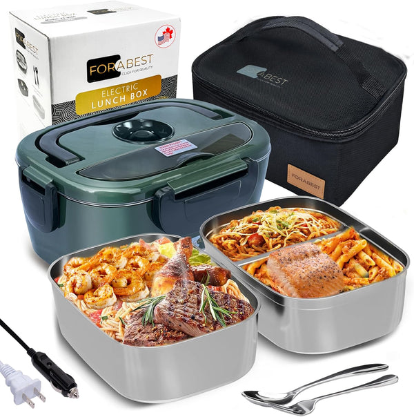 FORABEST Electric Lunch Box for Adults, Fast 80W Heated Portable Food Warmer Lunch Box for Car, Truck, Office