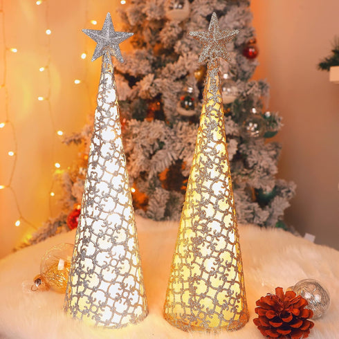 Juegoal Lighted Christmas Table Decorations with Star and 10 LED Lights, Indoor Xmas Holiday Tabletop Ornament Set