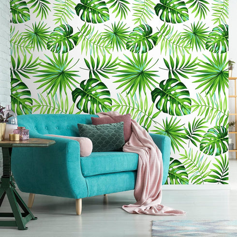 Tatuo 2 Pieces Palm Leaf Table Covers, Hawaii Green Leaves Tablecloths and 2 Pieces Palm Leaves Banners