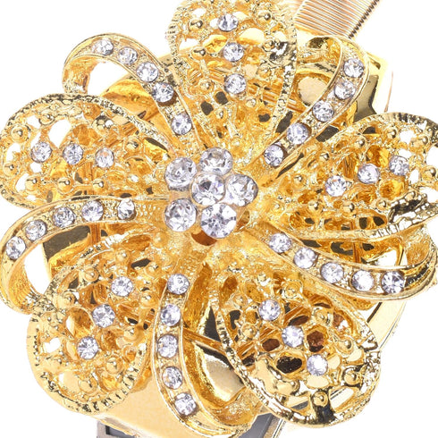 Cosmos Curtain Tieback Flower Clips Buckle Holder with Artificial Crystal and Stretchable Wire Rope (Golden Tone)