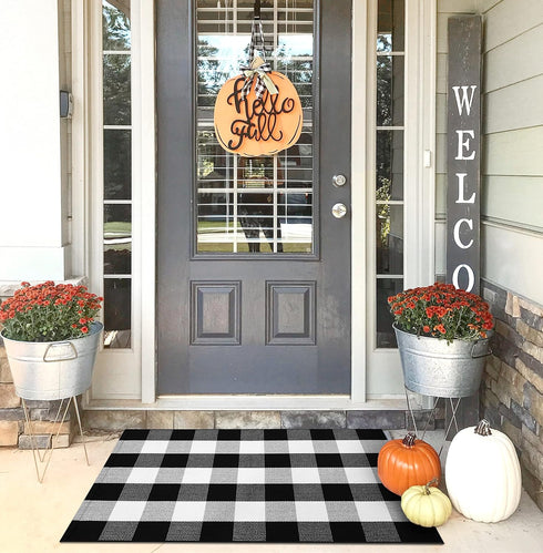 KOZYFLY Buffalo Plaid Area Rug 2x3 Ft, Black and White Checkered Washable Front Door Mat for Kitchen Entryway