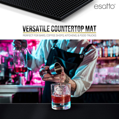 Esatto 12" x 6" Professional Service Mat, Black Durable Bar Mat for Spills and Countertop Dish Drying