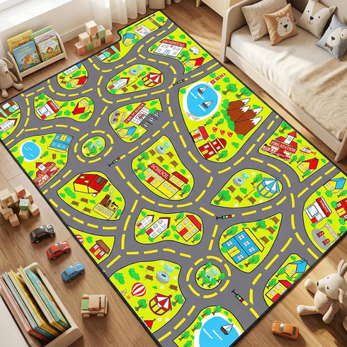 5x7 Car Rug Play Mat Feet, Car Road Rug for Kids City Road Map Carpet Educational Learning Play Carpet Kids Play Rugs