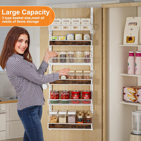 6 2 1 Tier Over the Door Pantry Organizer IN Hanging or Wall Mounted Spice Rack with Adjustable Basket,Heavy Duty