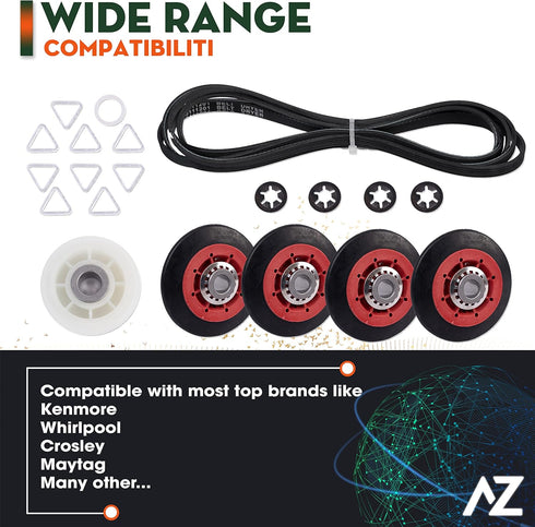 Dryer Repair Kit Drum Roller Idler Pulley Belt for Maytag 3000 Series MEDE500VW1 MEDE300VW1 MEDC215EW1