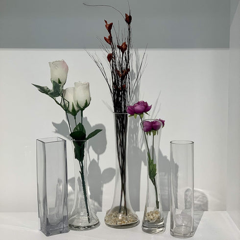 WGV Maria Bud Vase, 2" Width, 10" Height, Clear Slant Cut Opening Glass Floral Container for Decor