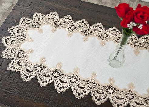 Gold European Lace, Antique Jacquard Fabric, Table Runner, Dresser Scarf (16Wx44L)