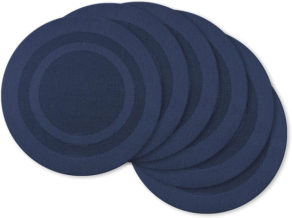 DII PVC Tabletop Collection Woven Indoor/Outdoor Round Placemat Set, Nautical Blue, 6 Piece, 13.75"