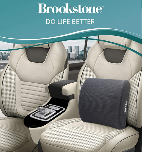 Brookstone BK1209 Lumbar Support Pillow for Car or Office Chair, Back Cushion with Premium Memory Foam, Washable Cover,