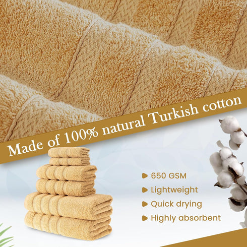 Set (6 650 100% 2 2 2 HALLEY Turkish Towels Pieces) GSM Highly Absorbent Super Soft Cotton - Bath Towels, Hand Towels