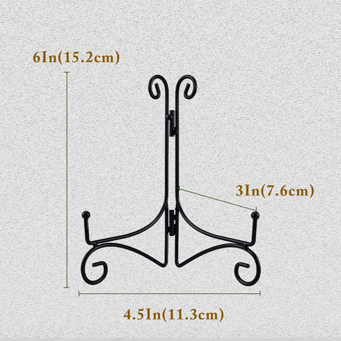 Black Iron Plate Stand, 6 Inch Holder for Displaying Small Metal Plates, Cookbooks, Picture Frames, and Photos (1 Pack)