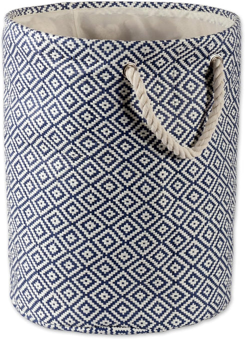 DII Woven Paper Storage Bin, Geo Diamond, Nautical Blue, Large Round