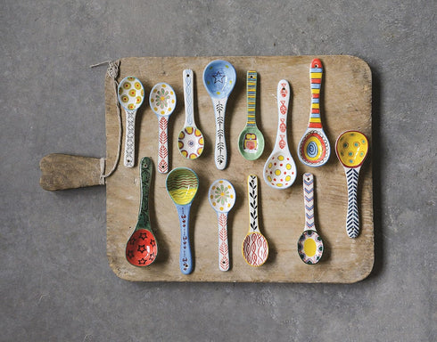 heart & home Ceramic Spoon Set of 6, Colorful Deep Round Soup Spoons, Ceramic Serving Spoons, 6.5'' Inches