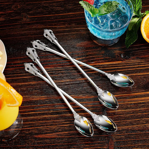 KEAWELL Luxurious 9 Inch Iced Tea Spoon Set - 4 Pieces, Gorgeous Design, 18/10 Stainless Steel, Perfect for Cocktails