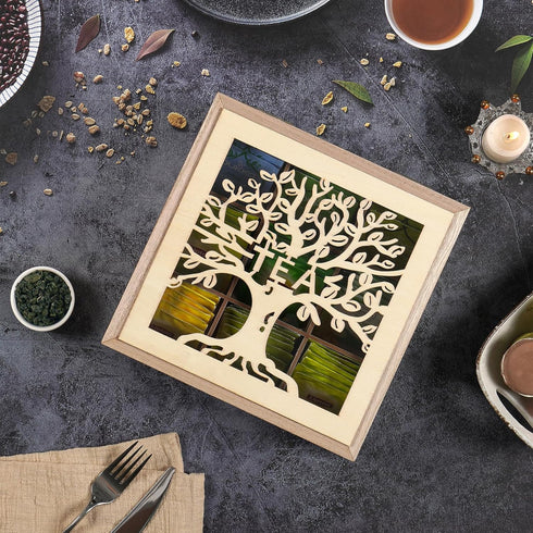 handrong Tea Box Organizer,Wood Teas Bag Holder,Tea Organizers and Storage,Teas Organizer with Tree Pattern for Home