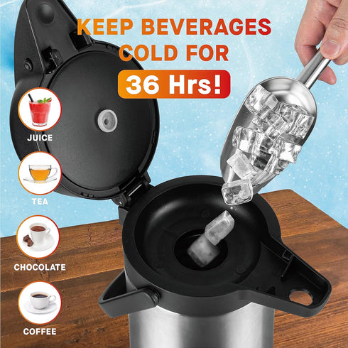 64 Oz Airpot Coffee Dispenser with Pump, Insulated Thermal Carafe, Stainless Steel Hot Beverage Dispenser