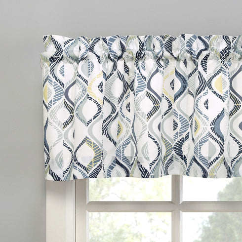 No. 918 Barker Geometric Semi-Sheer Rod Pocket Kitchen Curtain Valance and Tiers Set, 54" x 36", White