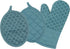 Sticky Toffee Set of 3 Oven Mitt and Pot Holder – Blue Non-Slip Kitchen Hot Pads with Silicone Grip