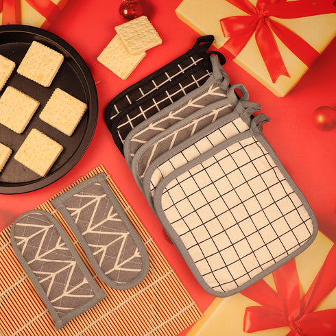 Heat Resistant Potholders Hot Pads - 6 Kitchen Pot Holders Set with 2 Pan Hot Handle Holders for Cooking